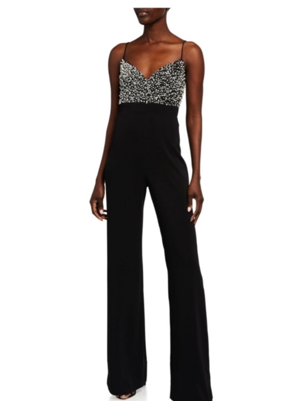 Jay Godfrey Womens Finley Black Beaded Wide Leg Formal Jumpsuit NWT 6 white